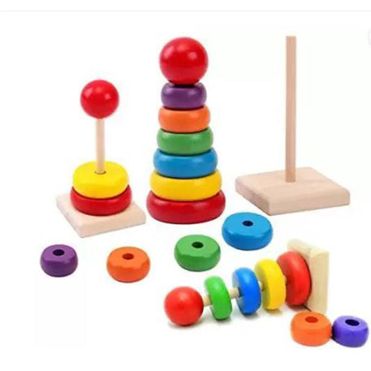 Wooden Rainbow Ring Stacking Tower box - TZP1